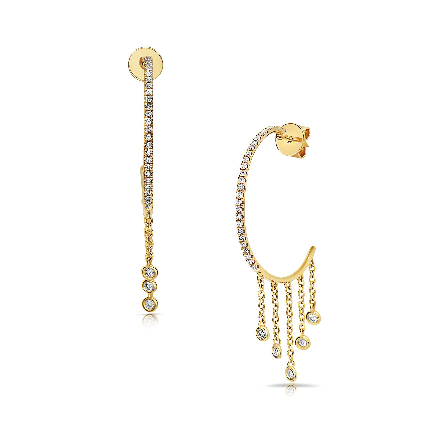 14k gold semi gypsy diamond hoop earrings