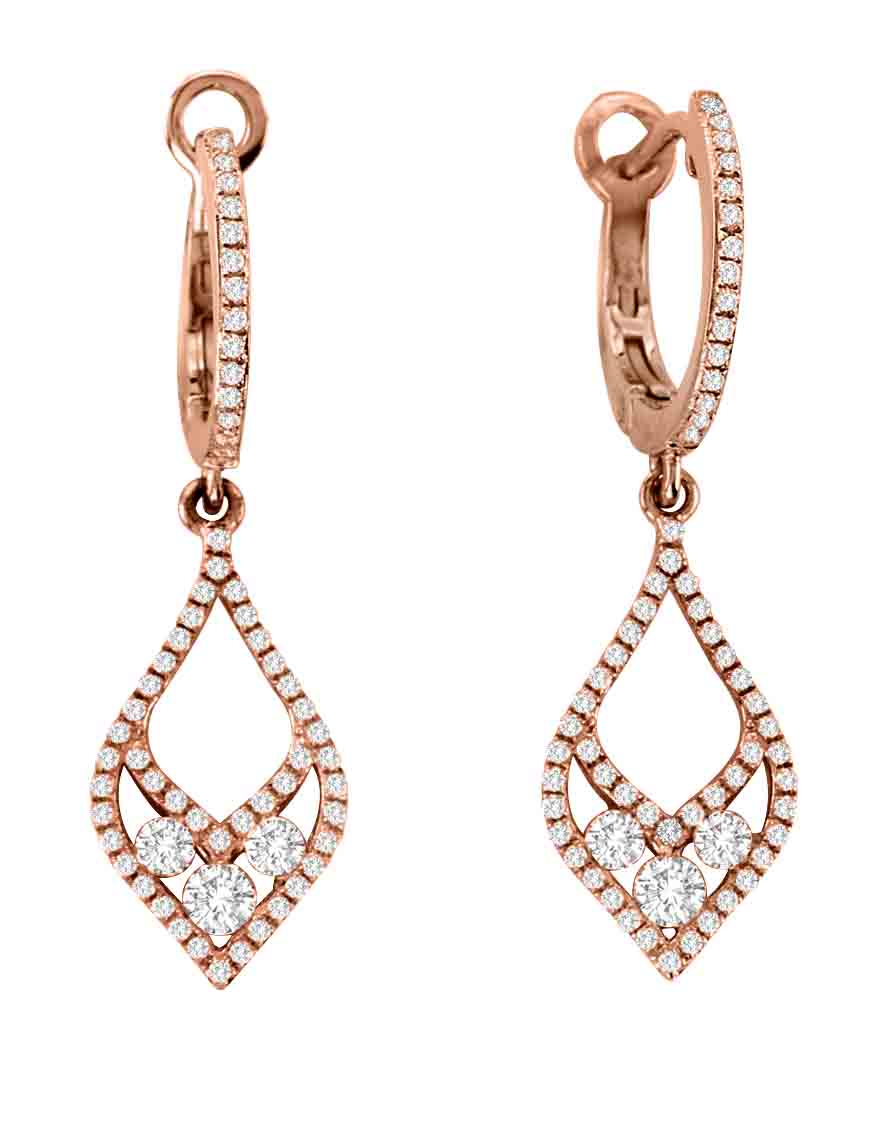 14k gold diamond 3 stone tear drop earrings