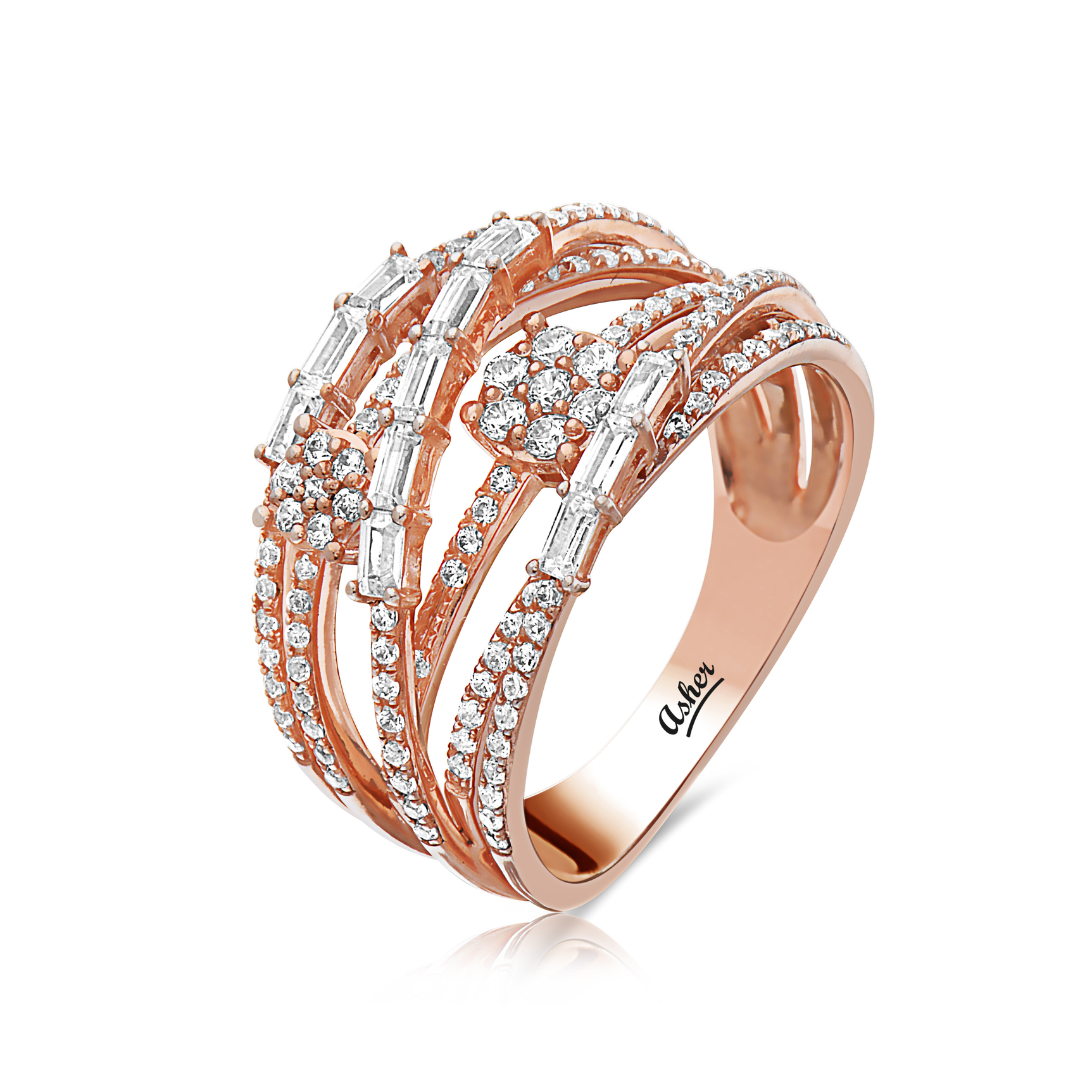 14 gold composite & baguette crisscross diamond ring